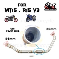 Yamaha MT15 R15 V3 R15M Full Exhaust System Pipe Piping Manifold with Power Bomb