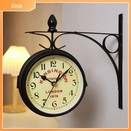 LIXIA Retro Wall Clock Double Sided Durable Metal Clock High Quality Home Decor Bracket Train Station
