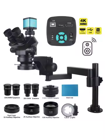 3.5X-200X Industrial Lab Simul Focal Adjustable Stereo Trinocular Microscope + 12MP 48MP 4K 1080P HD