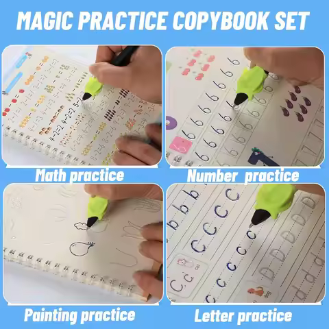 4 Books English Magical Handwriting Practice CopybookNotebook，Sketchbook Calligraphy Magic Copybook 