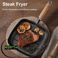 MARITA1 Steak Pan, Uncoated Non-Stick Surface Cast Iron Skillet, Premium Cast Iron Square Design Woo