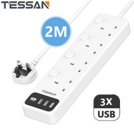 8 Way Extension Socket Extension Lead USB USB Adapter Multi Plug with 2 Outlet 4 USB  TESSAN 3 pin Adapter Singapore Charging Station Power Strip with 2 Extension Cord UK Plug Surge Protection Overload Protection for Home Office Travel