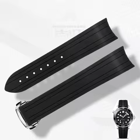 20mm Curved End Rubber Silicone Watchband for Omega for Seamaster 300 Waterproof Wristbelt Men Women