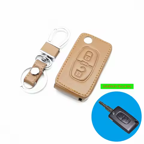 Hot sale 100% leather car key case For Peugeot 107 206 207 307 407 308 607 For Citroen C2 C3 C4 C5 C