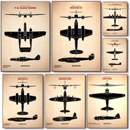 Premium Waterproof Canvas Poster of FFighter Plane Painting and Calligraphy Art for Living Room Coff