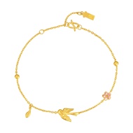 CTS Twelve Gods of Flowers Series 24K 999 Pure Gold Enamel Magpie and Plum Blossom Y Necklace Pendan