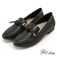 FM SHOES Classic Water-Repellent Knot Flat Loafers Black