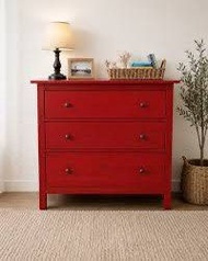 中古 絕版 宜家 紅色木製三層抽屜櫃 Ikea hemnes Red 3-Drawer Dresser Chest of Drawers wardrobe  100x99x48cm