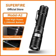 SUPERFIRE A2/A2-S 15W Lampu Suluh Terang LED Rechargeable Torch Light Super Bright Mini Aluminium Al