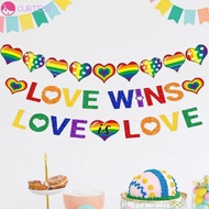 CURTESY LGBT Pride Flag Banner, Love/Heart Hanging Pride Day Lesbian Rainbow Bunting, Reusable Small