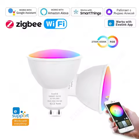 ZigBee GU10 WiFi Smart LED Light Bulbs RGB W+C 5W Dimmable Lamps App Control Spot Light Bulb Works W