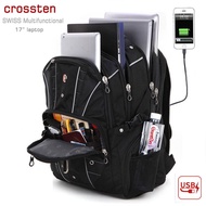 Crossten Swiss-Multifunctional USB Charging Port 17 inch Laptop Backpack Water Resistant Anti-theft lock Travel bag Schoolbag