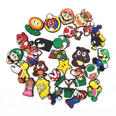 27pcs Mario Shoe Charms Decoration Anime Buckle Princess PVC Garden Shoes Sandals Accessories Kids P