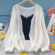 Áo Len Cardigan Dệt Kim Màu Xanh Lá Cây Đầu Thu Mỏng Cho Nữ Áo Khoác Ngoài Cổ Chữ V Nút Dài Tay Thườ