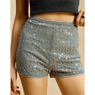 Women Sequined Stretch Waist Tight-Fitting Shorts
