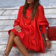 tern Sleeve Back With Ruffles Korean Style Elegant Red Dress