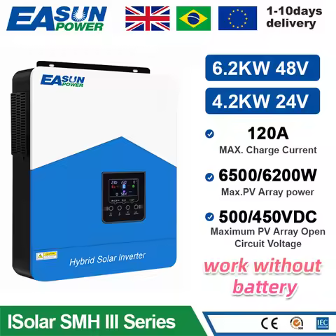 EASUN POWER Hybrid Solar Inverter 6200VA 6.2KVA 48V Photovoltaic Hybrid Inverter 230VAC Max PV 450V 