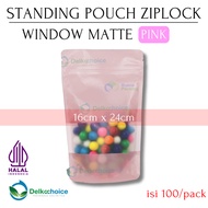 DELKOCHOICE STANDING POUCH ZIPLOCK WINDOW MATTE PINK 16x24