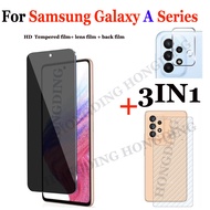 (3 in 1) Tempered glass For  Samsung Galaxy A73 A53 A33 A23 A13 5G A52S 5G A52 A72 A32 A22 A42 A12 5G protective film Tempered glass film + carbon fiber backing + camera lens For Vivo privacy /Purple Light Tempered glass Tempered glass