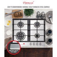Firenzzi / ELBA 60cm FH-6408 SS 4 Burners Stainless Steel Gas Hobs 8.0kw / Black Glass Top Gas Hob F