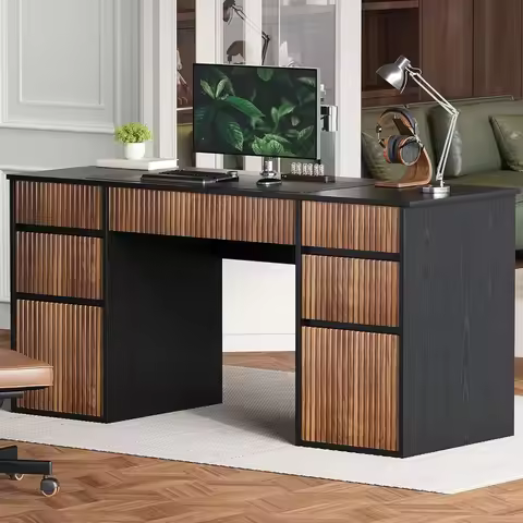 58" Executive Office Desk with 7 Drawers and Hidden Handle, Computer Desk with File Cabinets for Liv