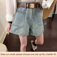 Blue Water-washed Retro A- label Jeans Shorts Women Summer Small Size High Waist Slimming Hot Pants Cotton Material Korean Style