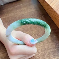 三彩翡翠麻花圓骨手鐲 | 19圍 | 天然緬甸玉翡翠A貨 | 送禮