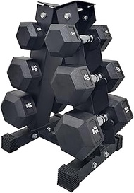 45/60 kg Hex Dumbbell Weight Set with A-Frame Storage Rack, 3 Pairs Rubber Encased Dumbbell Free Wei