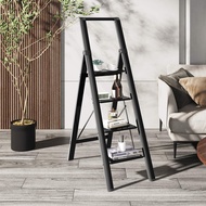 [iDS] 3/4/5 Steps Lightweight Aluminum Ladder Slim Aluminium Ladder Folding Step Stool Stepladders with Anti-Slip and Wide Pedal for Home and Kitchen Use Designer Ladder Space Saving Step Ladder Extended version (Black)