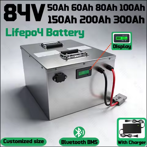 King-84V 60Ah-350Ah LiFePO4 Battery with BMS + Charger for 3KW-12KW Sightseeing Vehicle Deep Cycle R