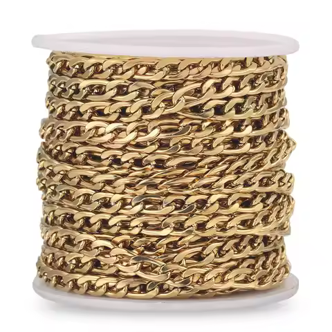 1M Width 3 5 7mm Stainless Steel Plated Gold Curb Flat Chain Roll NK 1:3 Cuban Chains for DIY Neckla