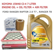 FORD RANGER RAPTOR 2.0 T7  RANGER T8 OIL FILTER + AIR FILTER + KOYOMA 15W40 CI-4 7LITER ENGINE OIL