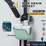 Kitchen Sink Hanging Basket Strainer Sink Soap Drying Rack Drainer Bag Double Layer Adjustable Snap-