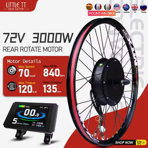 72V 3000W Electric Bike Conversion Kit Rear Rotate Wheel Hub Motor Dropout 135mm For E-Bike Conversi