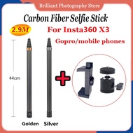 FOR insta360 X4 mobile phone 2.9m Super Long Carbon Fiber Invisible Selfie Stick for Insta360 X4 X3 One X2 DJI Action 3 4 for GoPro 12 11 10 Action Camera Accessories