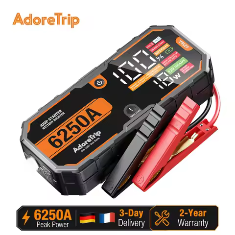 AdoreTrip 6250A Portable 12V Jump Starter 24000mAh Power Bank Auto Battery Booster for 12L Gas 6.5L 