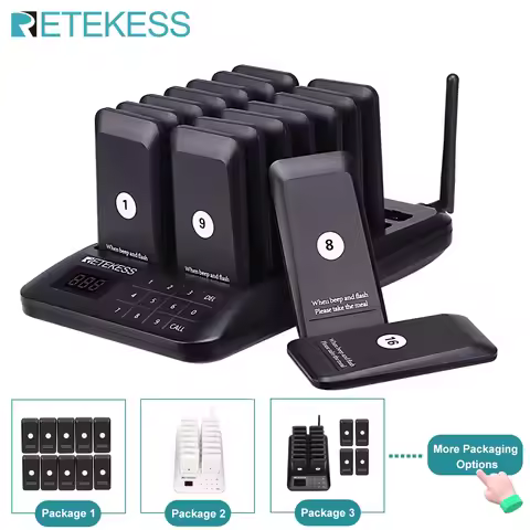 RETEKESS TD157 Pager Wireless Calling System 16 Coasters Buzzer Beeper Bell Receivers For Bar Cafe F