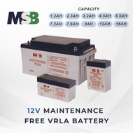 MSB 12V MAINTENANCE FREE VRLA SLA BATTERY 1.2AH 2.3AH 3.2AH 4.5AH 5.5AH 7.2AH 7.6AH 9AH 12AH 18AH