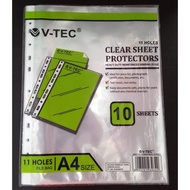 Clear Sheets Protector A4 V-tec contains 10 Sheets of Pocket Plastic V-tec/ Sheet Protector A4