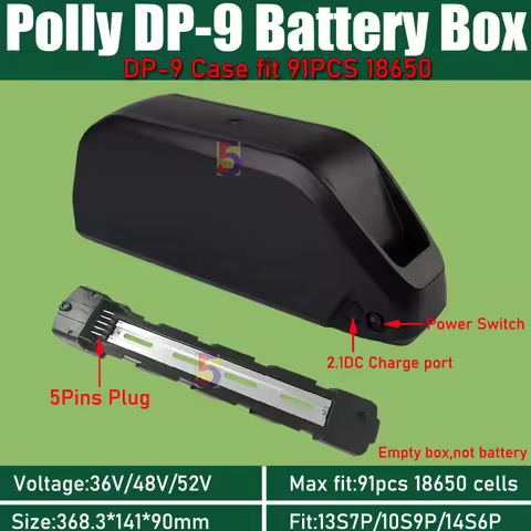For 84pcs/91pcs 18650 Ebike Down Tube Polly Battery Case DP-9/9C Polly Battery Box 36V/48V/52V for E