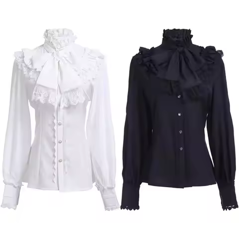 Smocked Pirate Costume Victorian Shirt Gothic Blouse White Women Renaissance Blouse Long Sleeve Medi