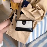 Cross-Border Preferred Korean Depound Cha Jingyuan Same Style Small High-Quality Canvas Genuine Leat