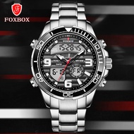 FOXBOX Luxury Men Military Watch Fashion All Steel Dual Display Watch For Men Casual Waterproof LIGE