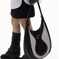【YF】 Black Pu Leather Moto Biker Shoulder Bags 2023 Fashion New Underarm Tote Bag Y2k Vintage High-capacity Handbags