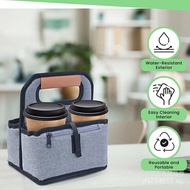 Foldable Coffee Cup with Handle, Portable Leather Beverage Tote Bag Waterproof and Insulated Strap S