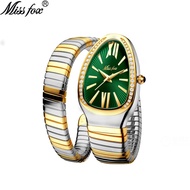 MISSFOX Watch Fashion Personality Snake Head Bracelet Stainless Steel Women's Watch Diamond Inlaid S