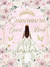 Quinceanera Guest Book Hardcover White and Blush Pink Floral Flowers Princess Dress Gold: Mis Quince