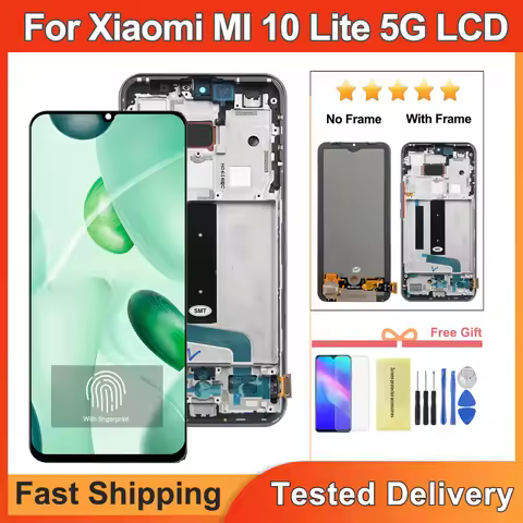 AMOLED Screen For Xiaomi MI 10 Lite 5G Display Fingerprint Function 10 Touch Screen Replacement For 