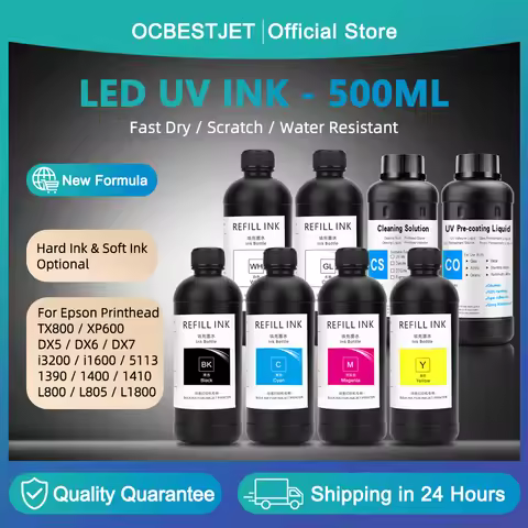 500ML LED UV Ink For Epson L800 L805 L1800 R290 R330 1390 1400 1410 1500W i3200 4720 i1600 5113 DX5 