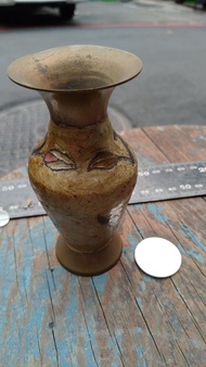 早期老台灣外銷銅製品老銅手繪小花瓶紙鎮擺飾筆筒